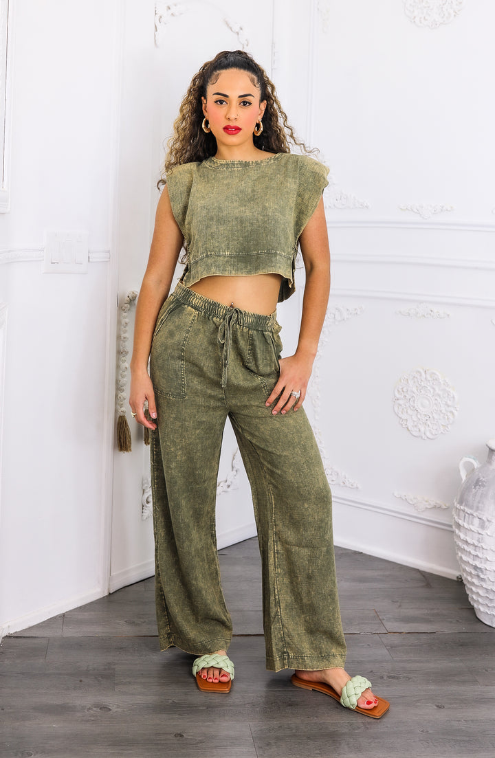Olive Washed Linen Lounge Set