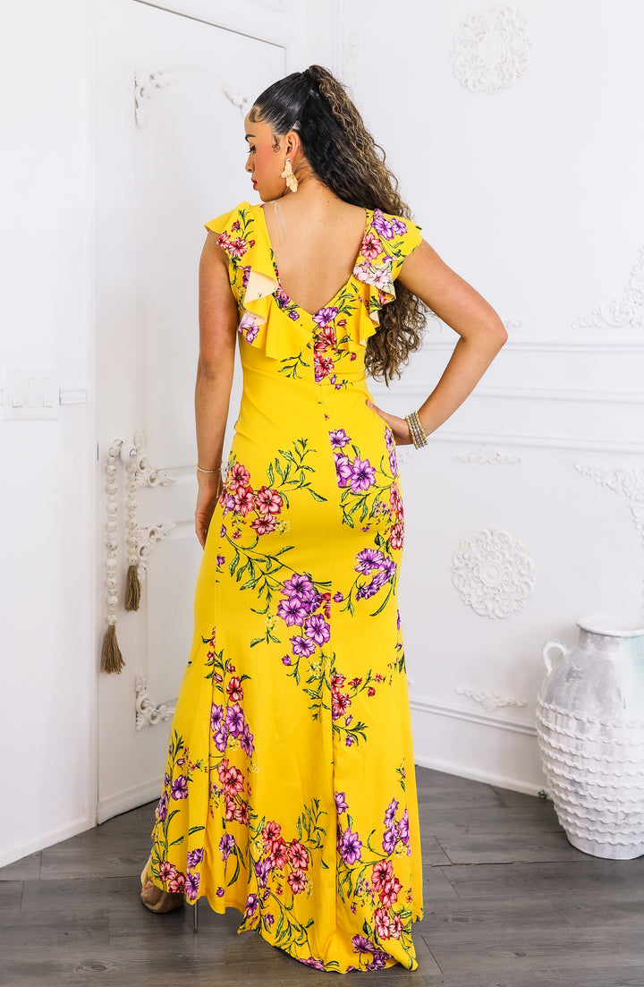 Sunshine Bloom Ruffle Maxi Dress