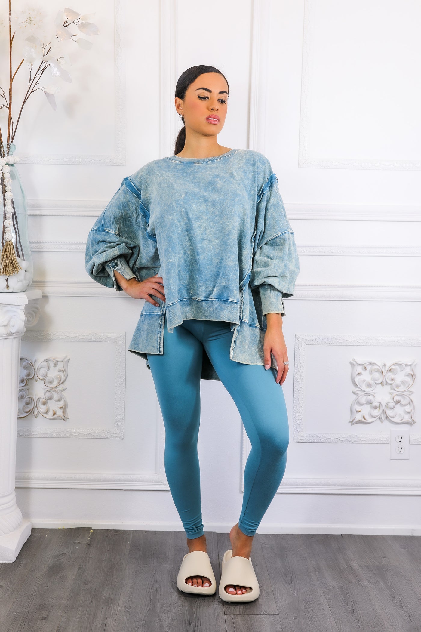 Oversized Mineral Wash Pullover With Leggings Set