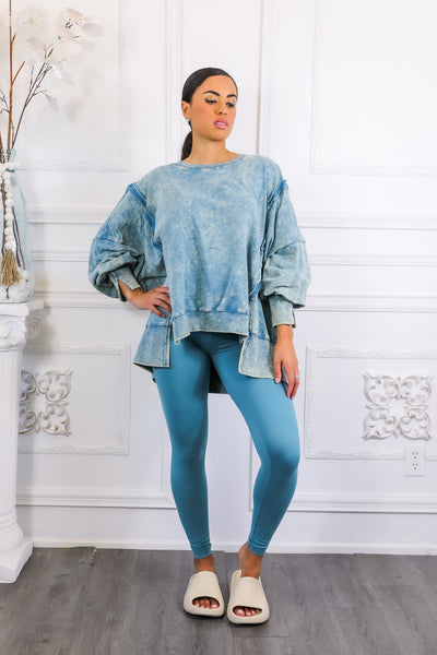Oversized Mineral Wash Pullover With Leggings Set