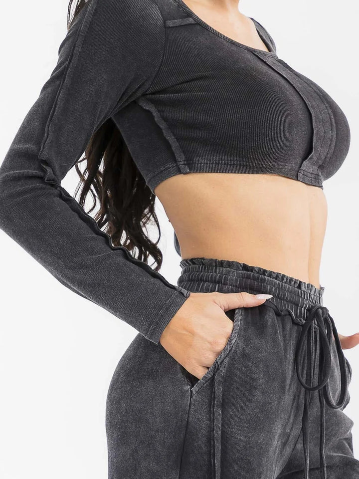 Sloane Mineral Wash Crop Top & Wide-Leg Pants Set