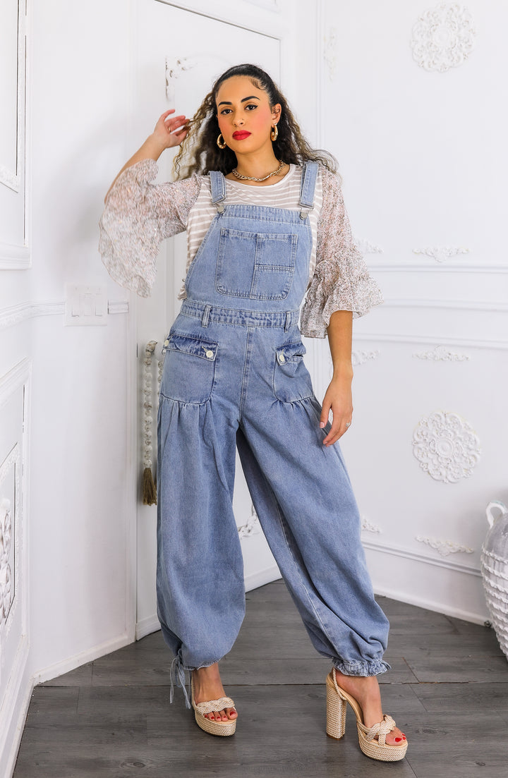 Women’s Relaxed Denim Overalls – Wide-Leg Boho Style with Pockets