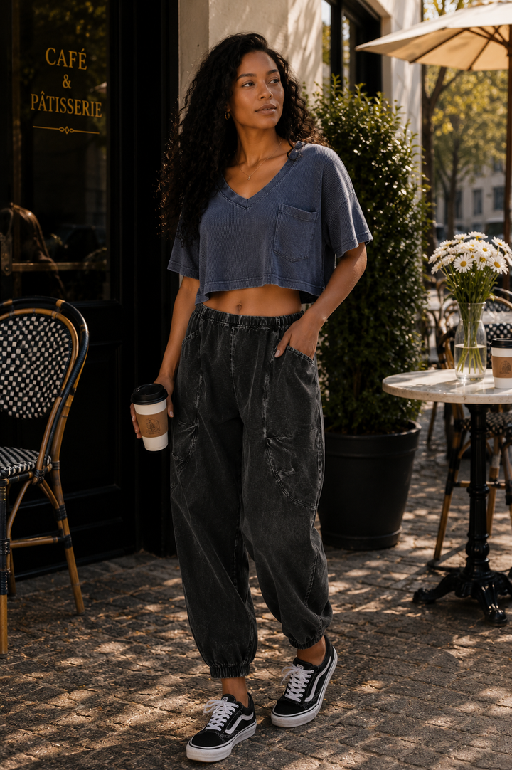 Harper Waffle Knit V-Neck Pocket Top