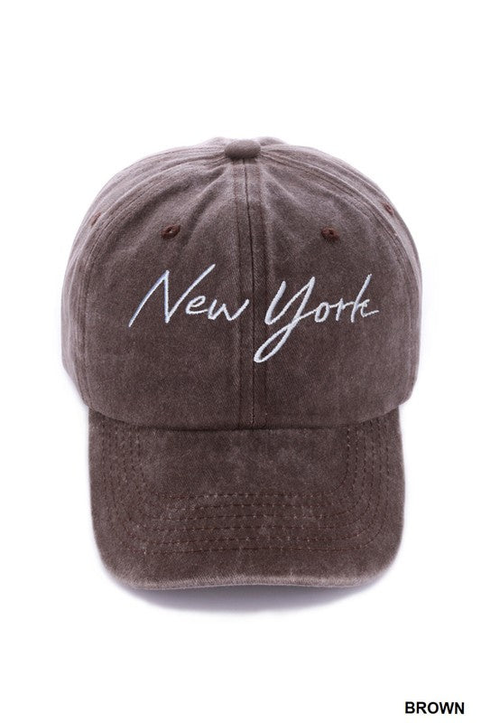 New York Embroidered Vintage Washed Cap Hats