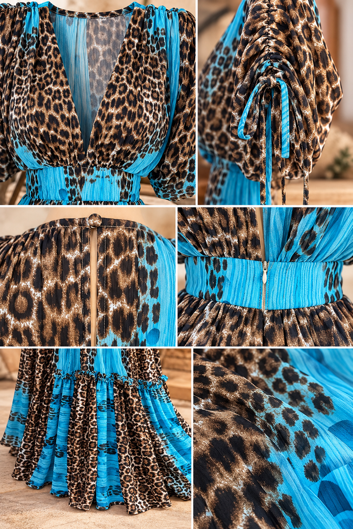Rust Animal Print Dolman Sleeve Maxi Dress | Convertible Long-to-Sleeveless Tiered Dress