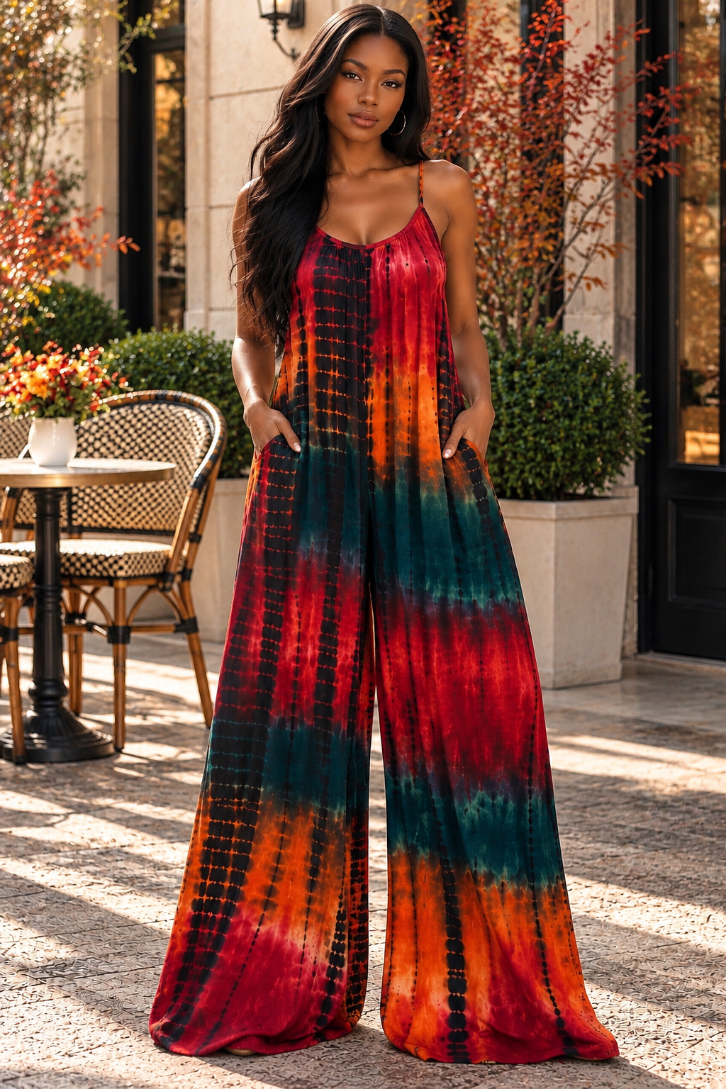 Sedona Tie Dye Wide Leg Jumpsuit | Boho Sleeveless Palazzo Jumpsuit