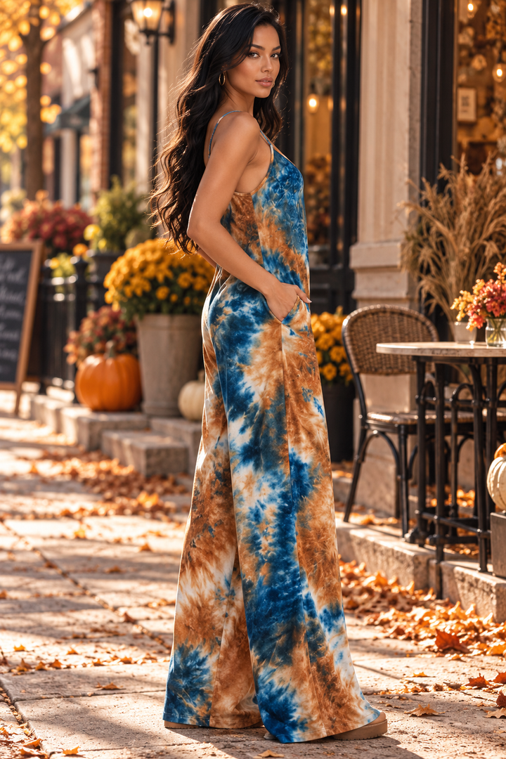 Sedona Tie Dye Wide Leg Jumpsuit | Boho Sleeveless Palazzo Jumpsuit