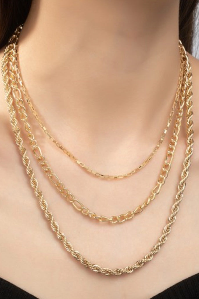 Triple Layered Gold Chain Necklace Set