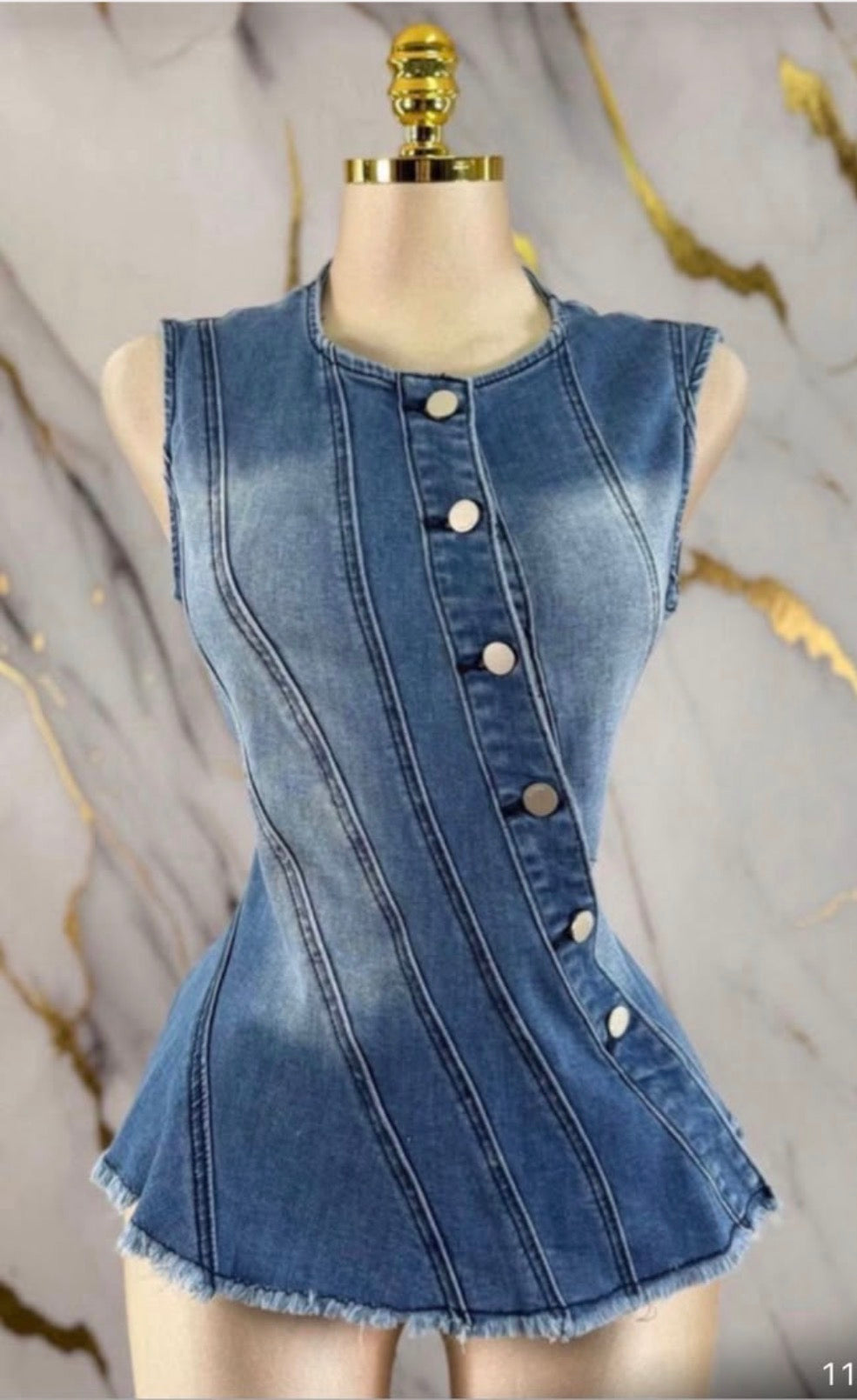 Diagonal Button Denim Top