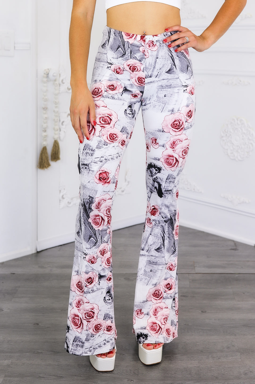 Floral Art Print Bell Bottom Pants – Vintage Rose Vibe