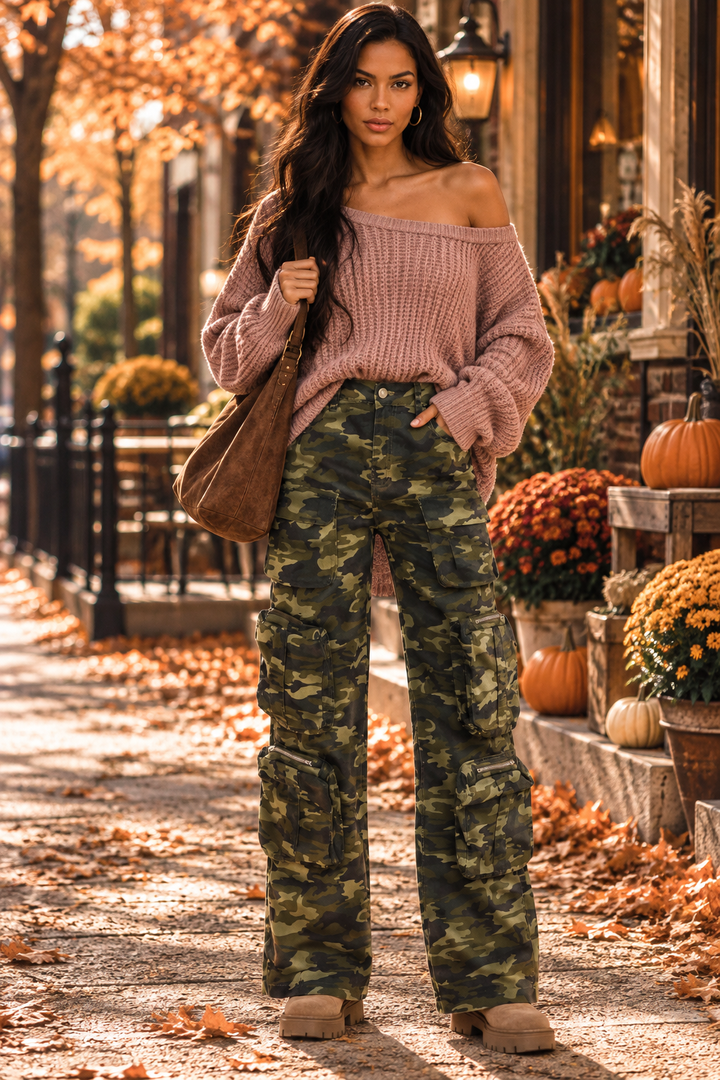 Camouflage Cargo Pants | Multi-Pocket Wide Leg Camo Pants