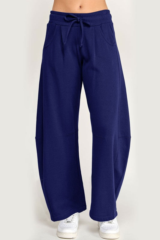 Cocoon Barrel Leg Joggers | Pleated Fleece Sweatpants for Women