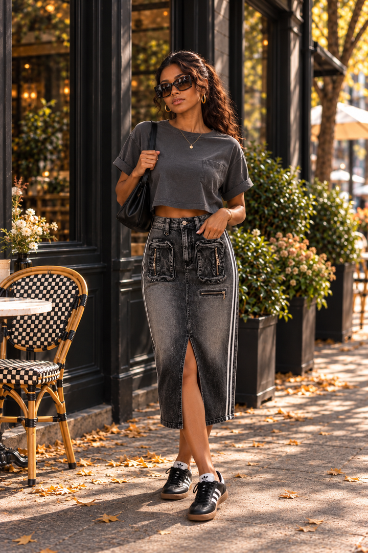 Raven Washed Cargo Midi Skirt