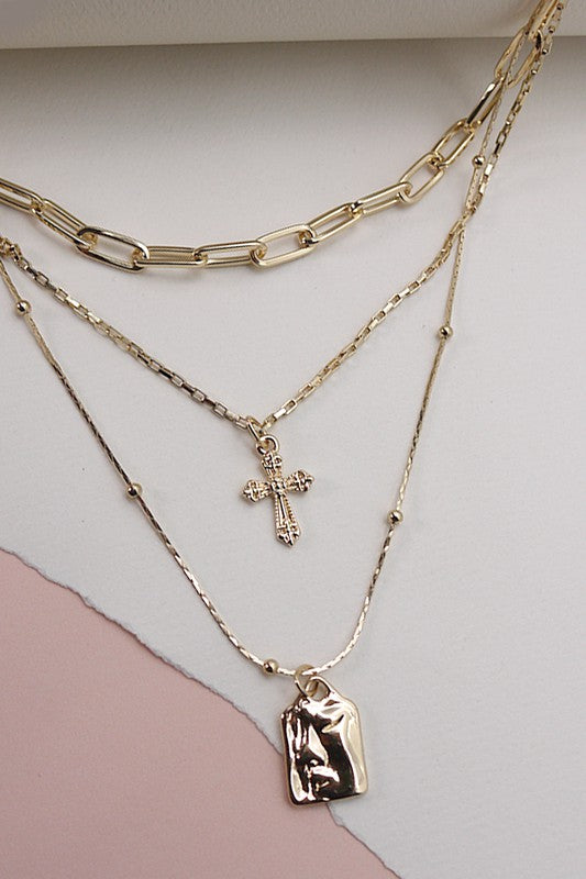 Cross Tag Multi Layer Necklace