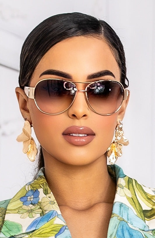 Bold Textured Twisted Fan Leaf Statement Earrings - Gold