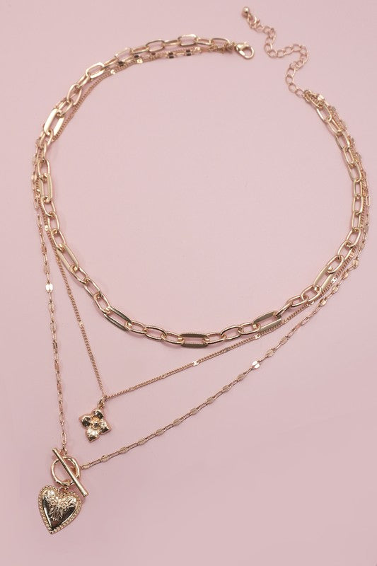 Romance Heart and Rose Layered Necklace