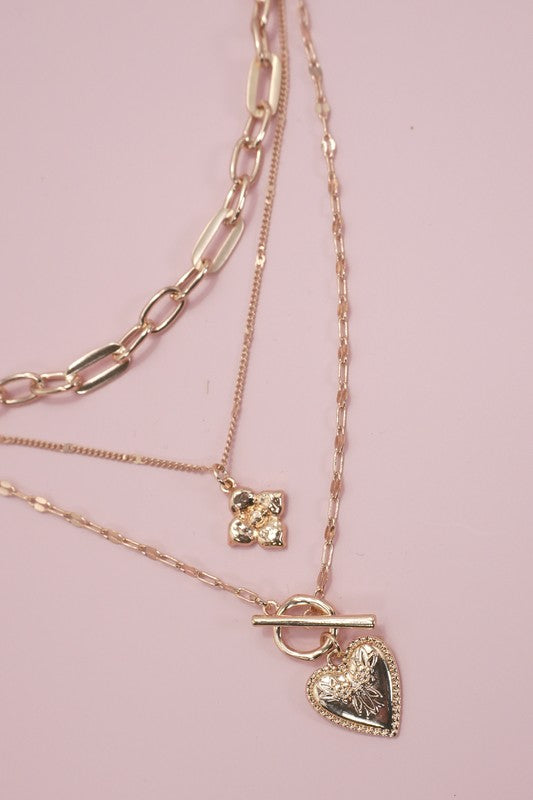 Romance Heart and Rose Layered Necklace