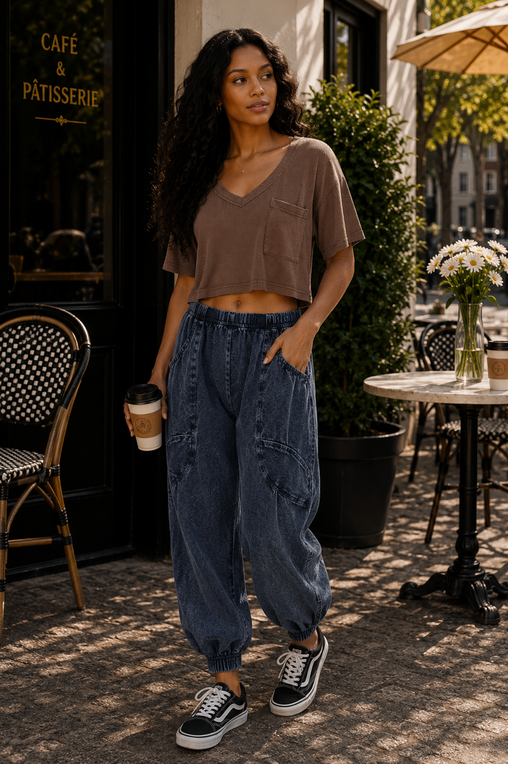 Harper Waffle Knit V-Neck Pocket Top