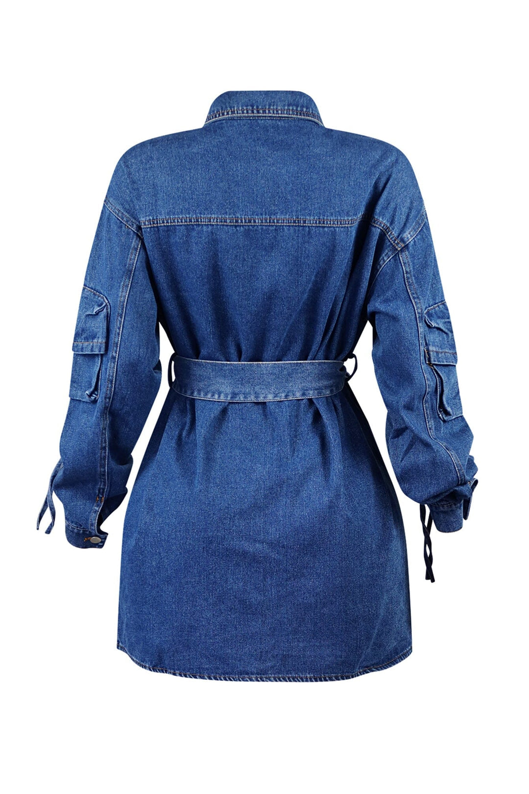 Belted Denim Utility Shirt Dress – Medium Wash