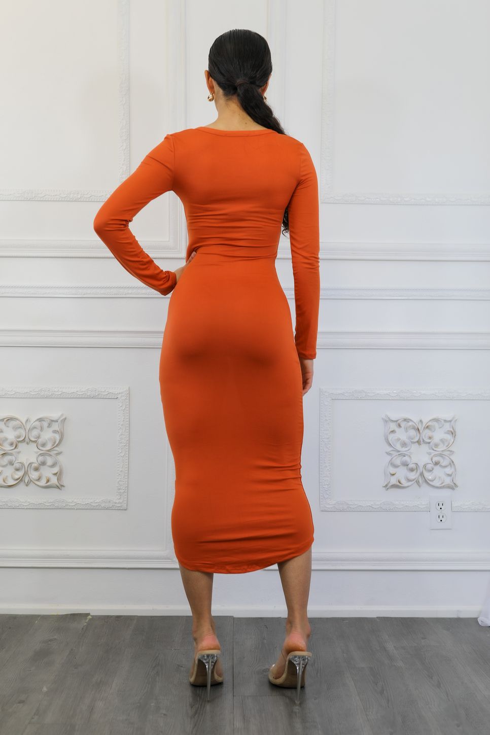 Split Accordingly Long Sleeves Midi Dress