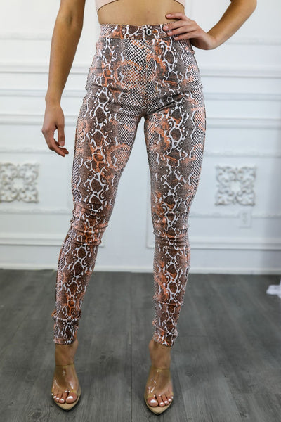 Uncoated High Waist Super Stretch Snake Print Pants