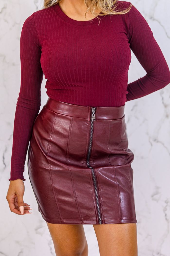 Line Them Up Zip Up Faux Leather Skirt