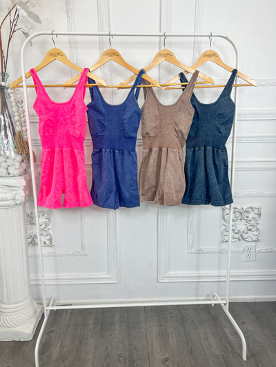 Sporty Mineral Wash Summer Long Romper