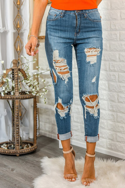 Split Decision Ripped High Waisted Boyfriend Jeans - SURELYMINE