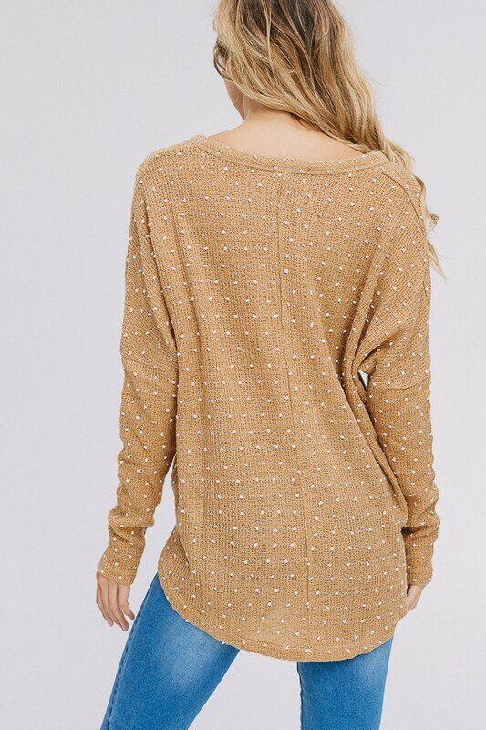 Dotted Button Up Front Tie Patterned Top - SURELYMINE
