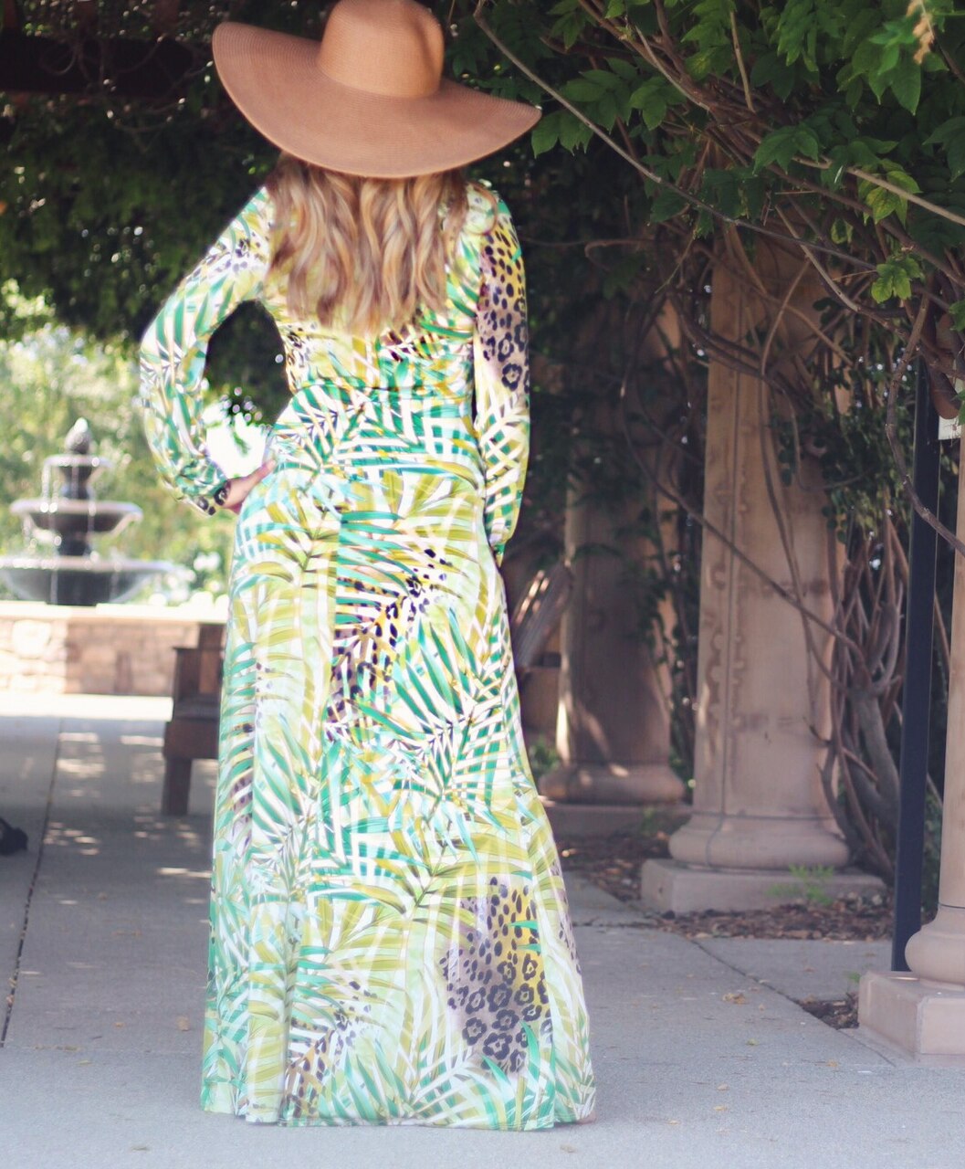 Palm Spring Deep V-Neck Long Sleeves with Side High Slit Maxi Dress - SURELYMINE