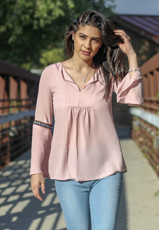 Whistling Dixie Dusty Pink Bell Sleeves Top - SURELYMINE