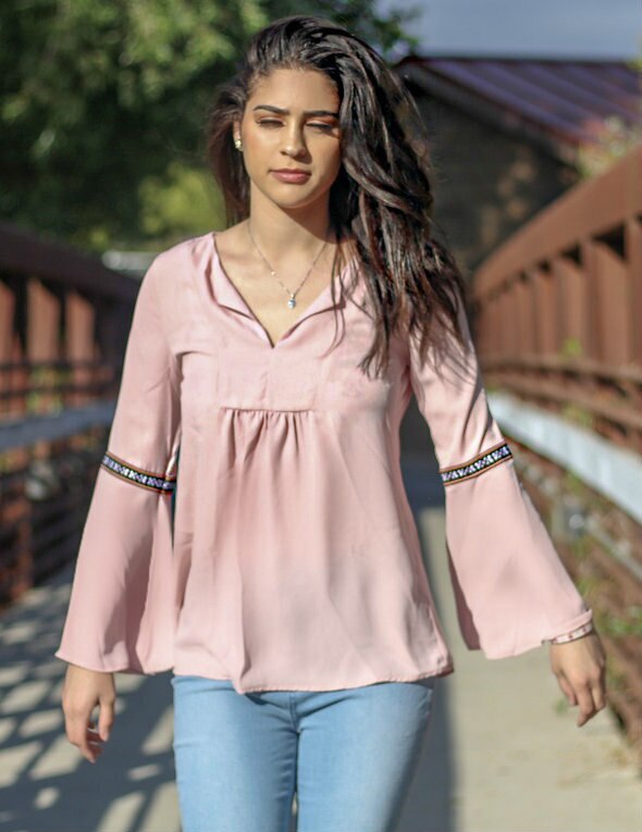 Whistling Dixie Dusty Pink Bell Sleeves Top - SURELYMINE