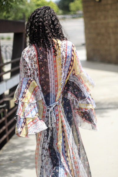 Bali Vacay Ruffle Sleeves Detail Maxi Kimono - SURELYMINE