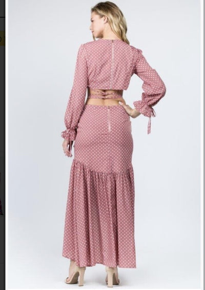 Scarlet Polka Dot Top and Skirt Set Dusty Pink - SURELYMINE