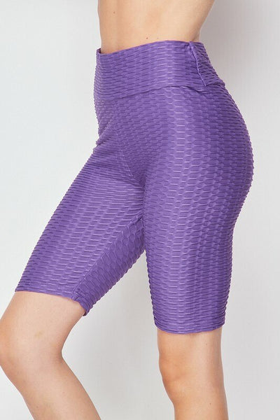 Kylie Scrunch Butt Anti Cellulite Honeycomb Texture Biker Shorts Purple - SURELYMINE