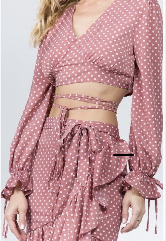 Scarlet Polka Dot Top and Skirt Set Dusty Pink - SURELYMINE