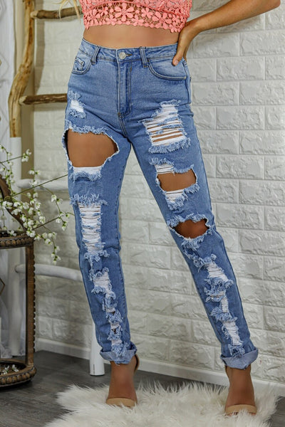 Jemma Straight Leg Ripped Mom Jeans - SURELYMINE