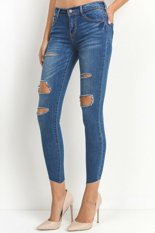 All Cut Out Denim Jeans with diagonal clean cut legs - SURELYMINE