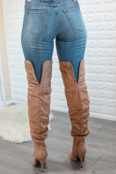 Unmatchable Pointy Slouchy Knee and Thigh High Boots Taupe - SURELYMINE
