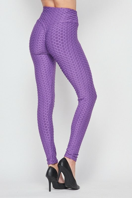 Kylie Scrunch Butt Anti Cellulite Honeycomb Texture Leggings Purple - SURELYMINE