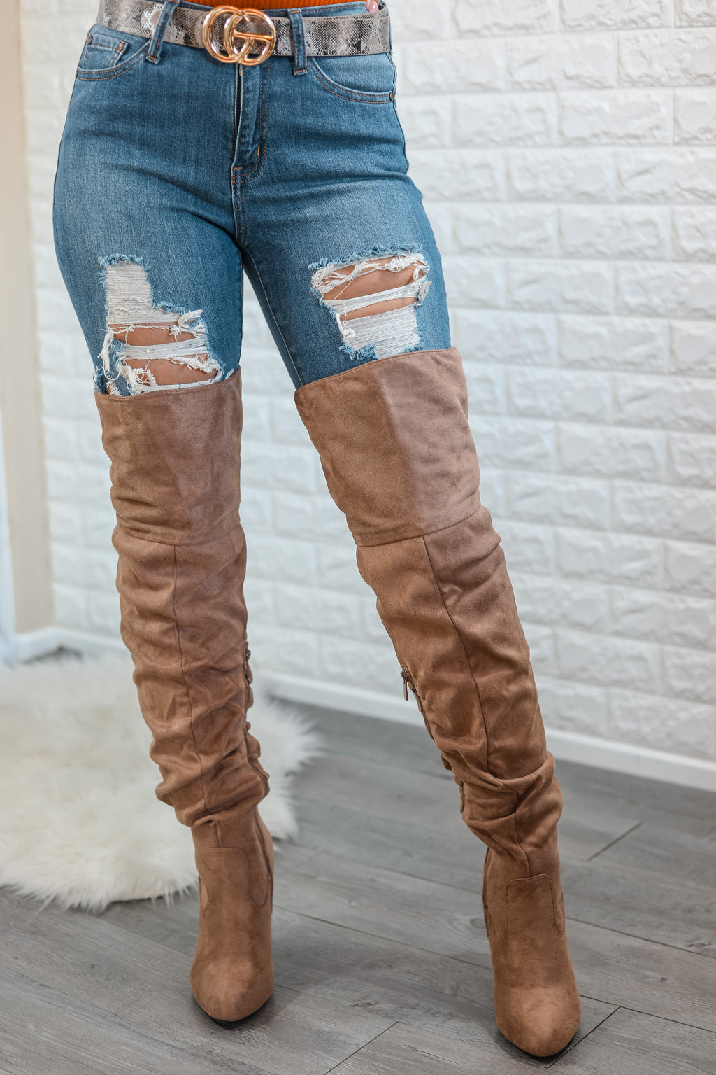 Unmatchable Pointy Slouchy Knee and Thigh High Boots Taupe - SURELYMINE