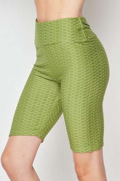 Kylie Scrunch Butt Anti Cellulite Honeycomb Texture Biker Shorts Olive - SURELYMINE