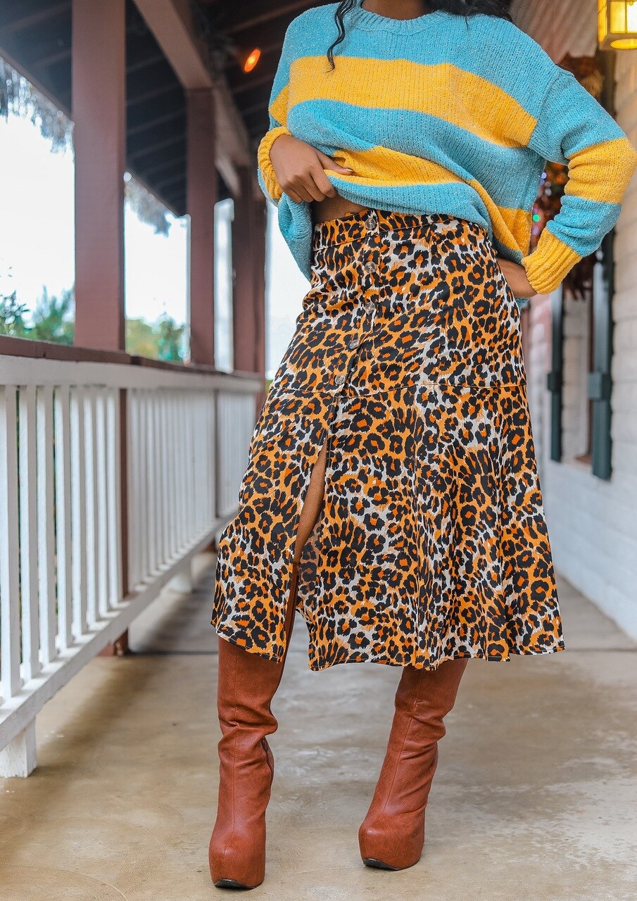 Untamed Animal Print High Waisted Midi Skirt - SURELYMINE