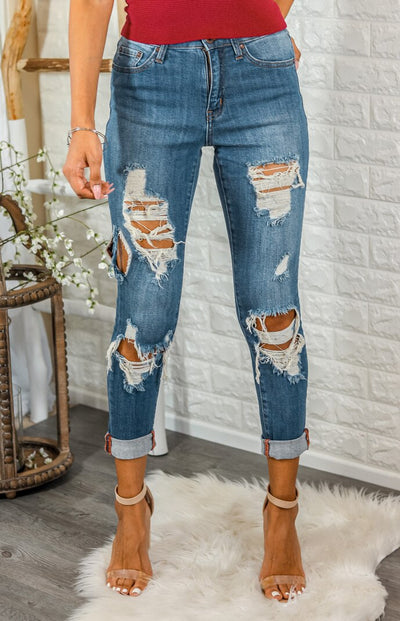 Split Decision Ripped High Waisted Boyfriend Jeans - SURELYMINE