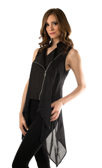 High Low Side Zipper Vest Black - SURELYMINE