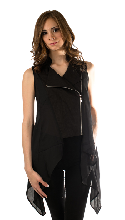 High Low Side Zipper Vest Black - SURELYMINE