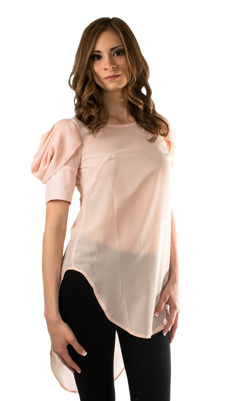 Dusty Rose Puff Sleeves High Low Blouse - SURELYMINE