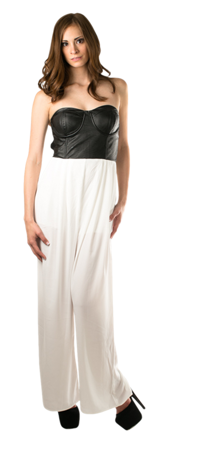 Sleek faux-leather top Jumpsuit Palazzo - SURELYMINE