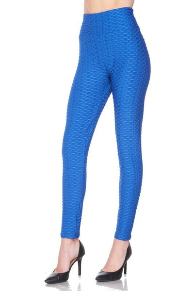 Kylie Scrunch Butt Anti Cellulite Honeycomb Texture Leggings Royal Blue - SURELYMINE