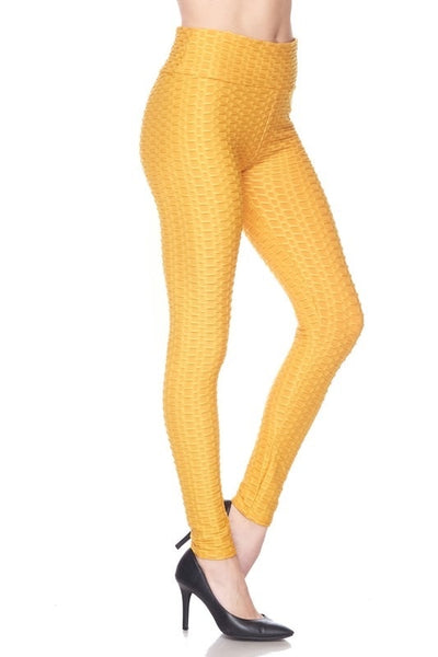 Kylie Scrunch Butt Anti Cellulite Honeycomb Texture Leggings Mustard - SURELYMINE